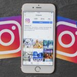 iPhone displaying Instagram feed with logos